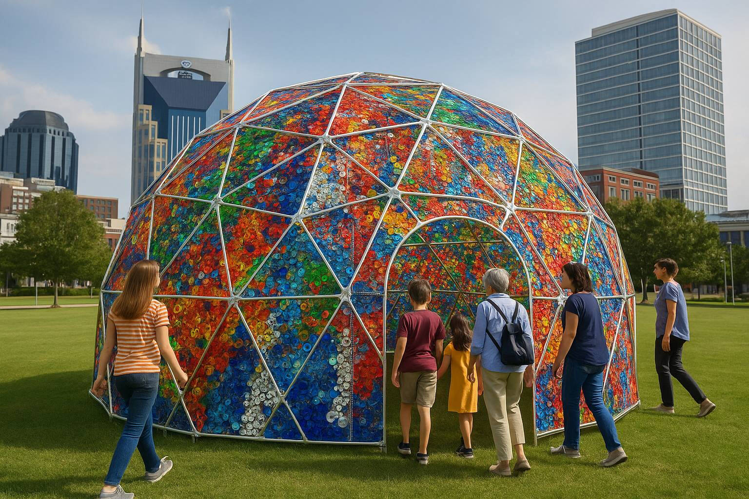 Colorful dome made of reclycled plastic.